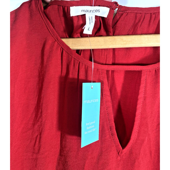 Maurices Tunic Top Size Large Red Silky Satin Holiday Party Peasant Romantic NEW - Picture 7 of 12